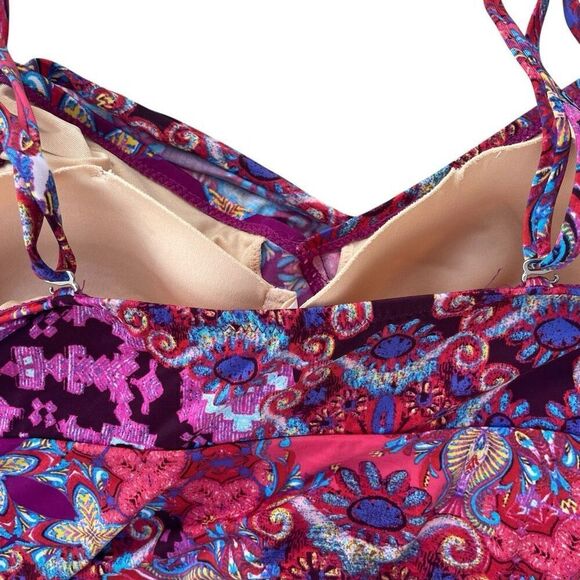 Garnet Hill Swimsuit Padded Bra Swim Dress Women’s Size 12 Paisley Floral - Picture 5 of 6